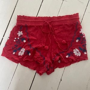 Aeropostale Red Flowy Embroidered Shorts